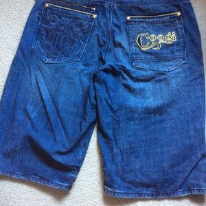 Coogi Mens Denim Shorts Baggy Loose Fit Hip Hop